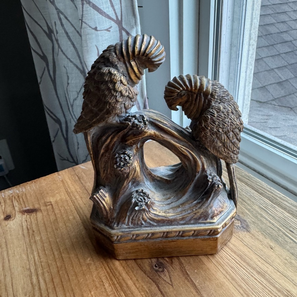 VINTAGE Gold Parrot Sculpture Bookends